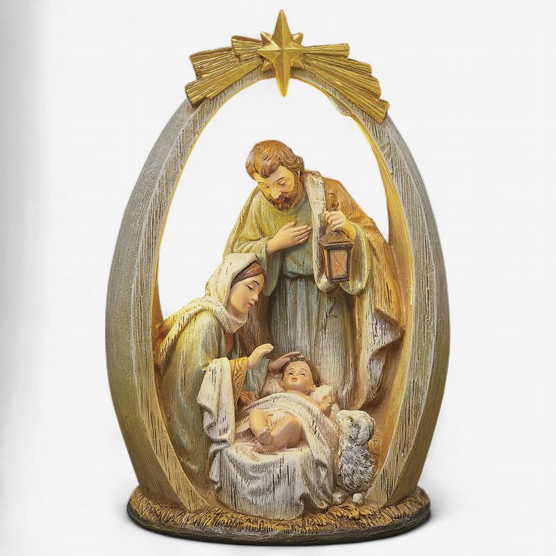 Lighted Holy Family with Arched Wood-Look Frame