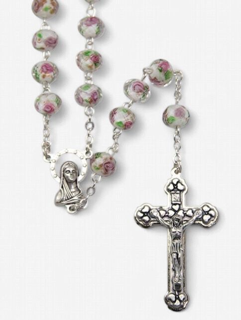 Glass Rose 9mm bead in White