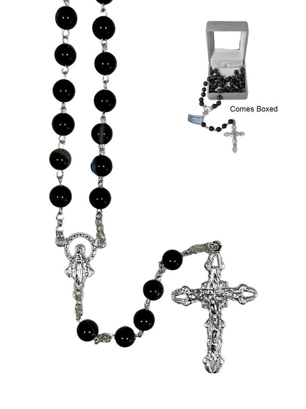 Genuine Agate Rosary Sterling Silver Chain