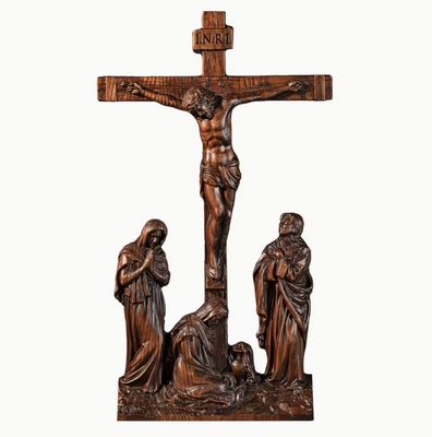 3D Wooden Sculpture of The Crucifixion Scene of Jesus,