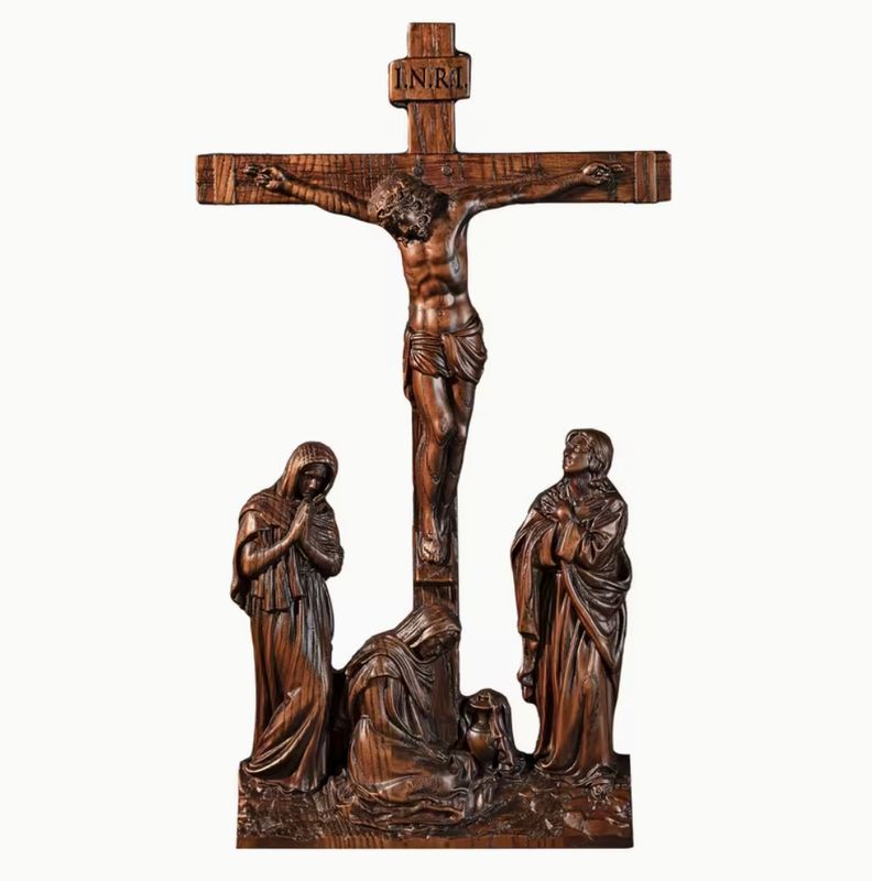 3D Wooden Sculpture of The Crucifixion Scene of Jesus,