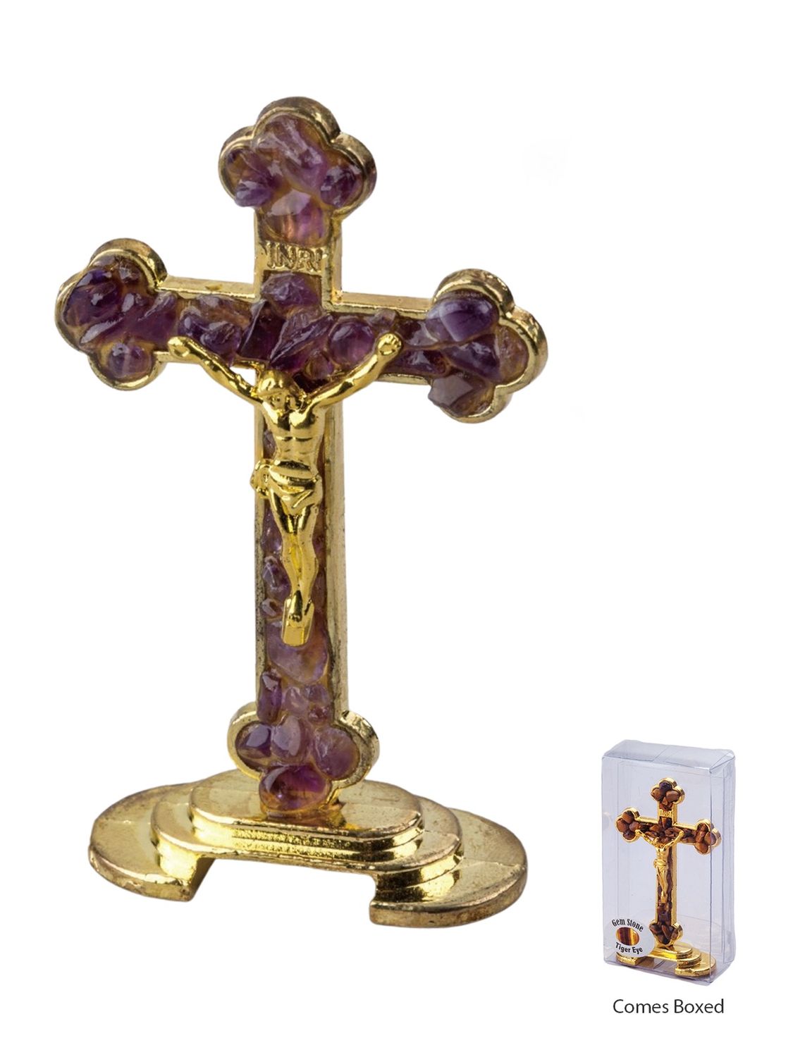 Gemstone Cross Stone Standing - 85 x 45mm, Colour: Amethyst