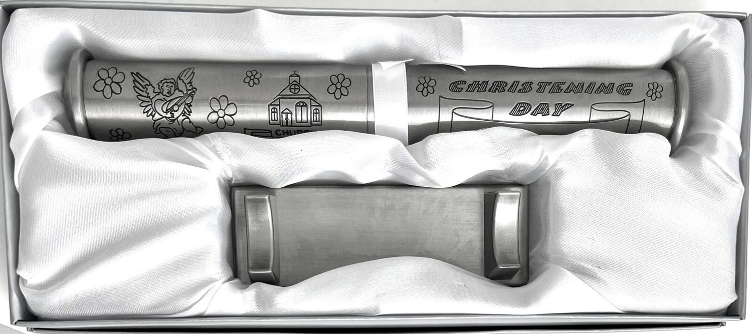 Christening Certificate Holder With Stand Pewter Finish