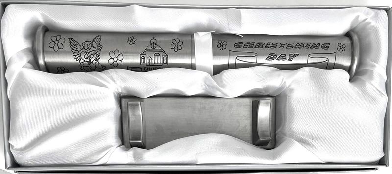 Christening Certificate Holder With Stand Pewter Finish