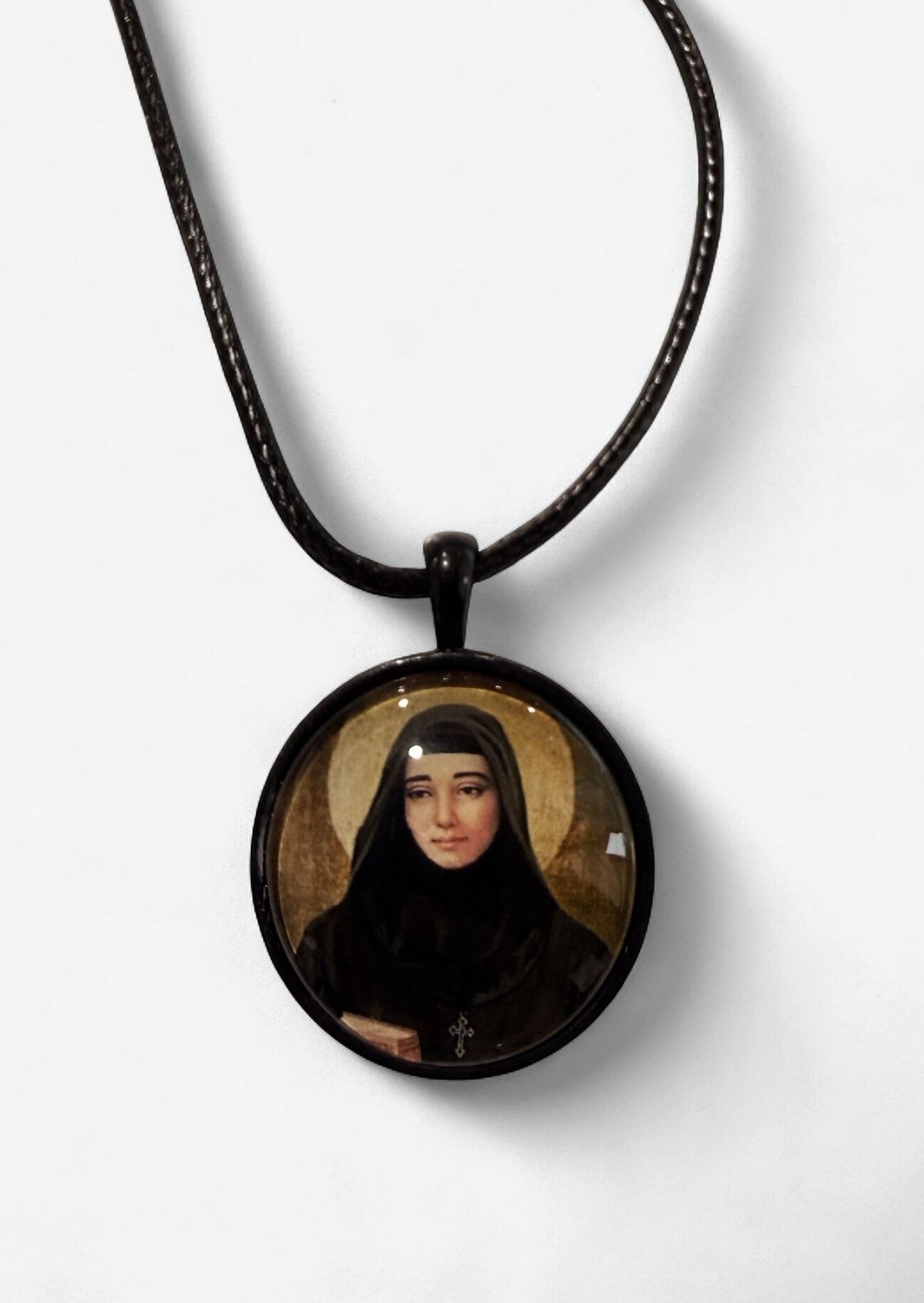 Saint Rafqa Necklace Glass Dome Jewelry, Colour: Bronze Icon | Black