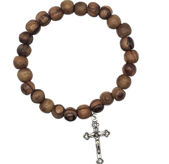 Olive Wood Hand Made Bracelet with Crosses