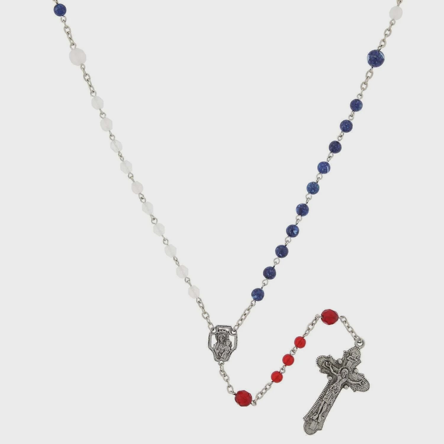 Red White and Blue Glass Bead Crucifix Rosary