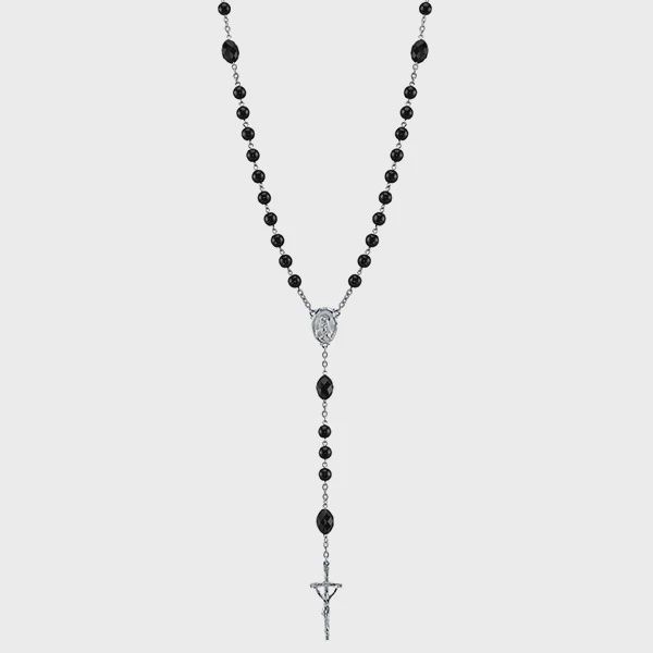 Silver-Tone and Black Bead Papal Rosary