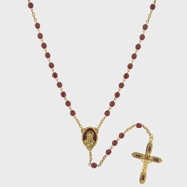 14K Gold-Dipped Red Bead and Red Enamel Rosary