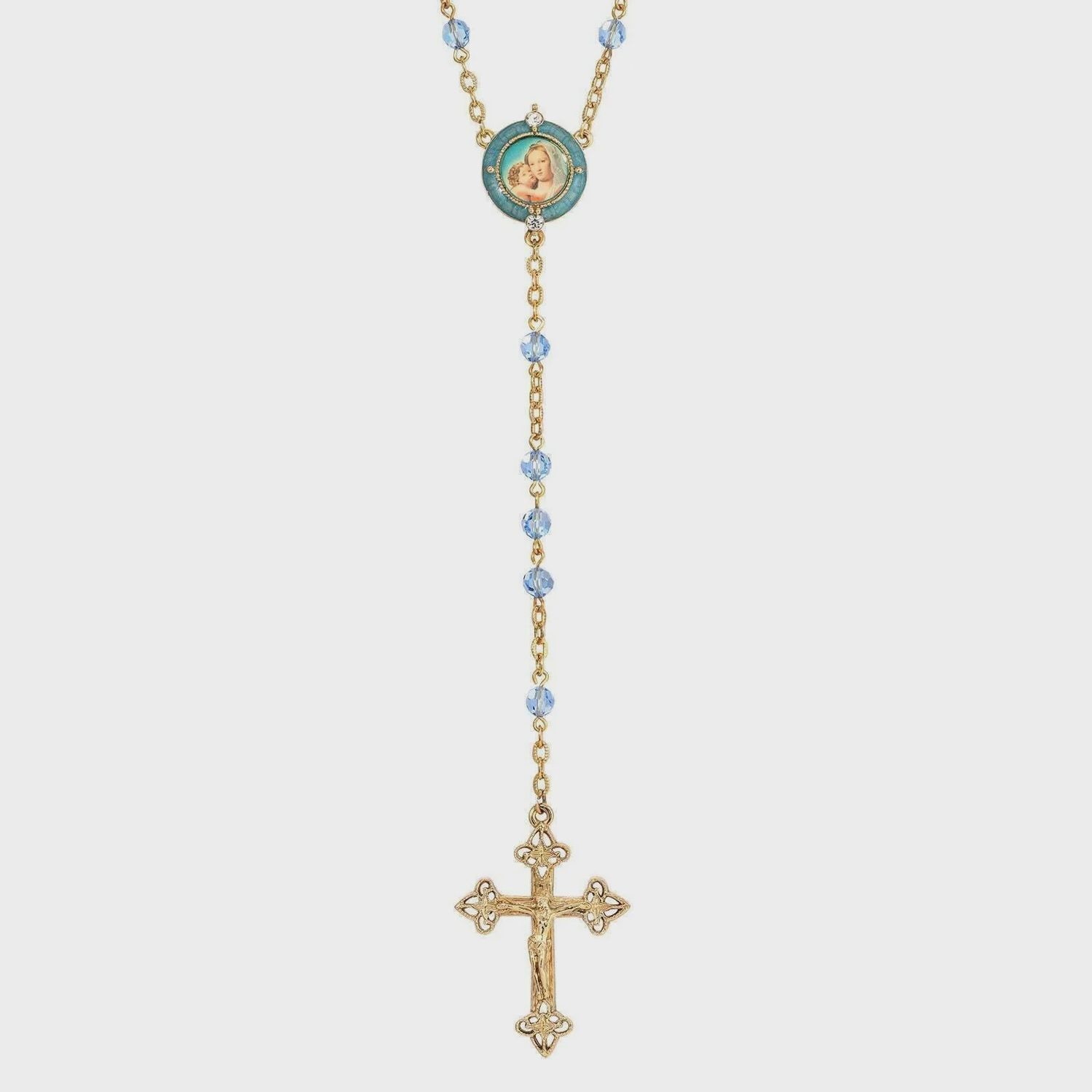 Glass Beaded Hand Enamel Madonna and Child Decal Rosary