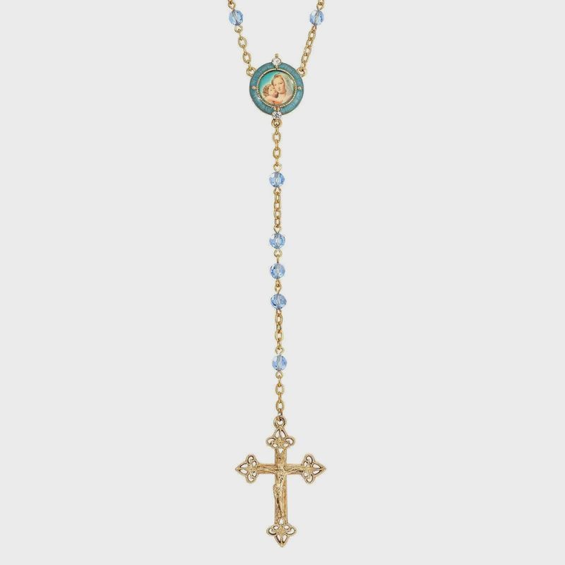 Glass Beaded Hand Enamel Madonna and Child Decal Rosary