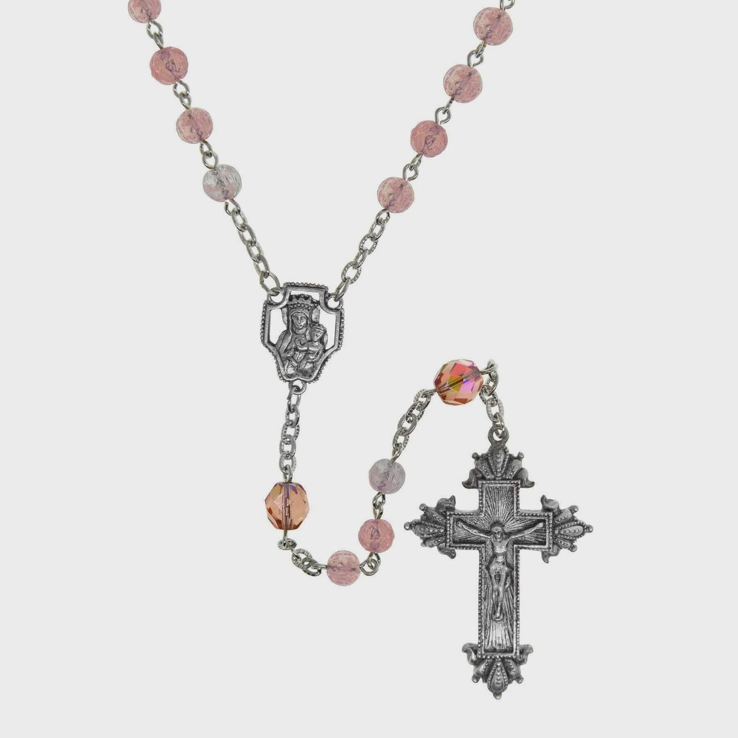 Mary And Child &amp; Crucifix Beaded Rosary Purple