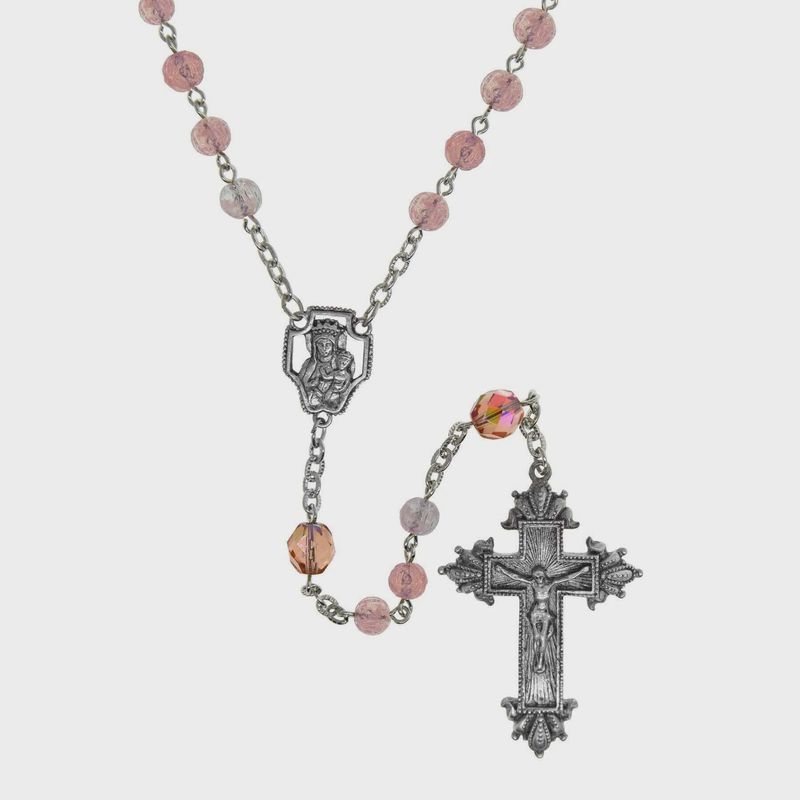 Mary And Child &amp; Crucifix Beaded Rosary Purple
