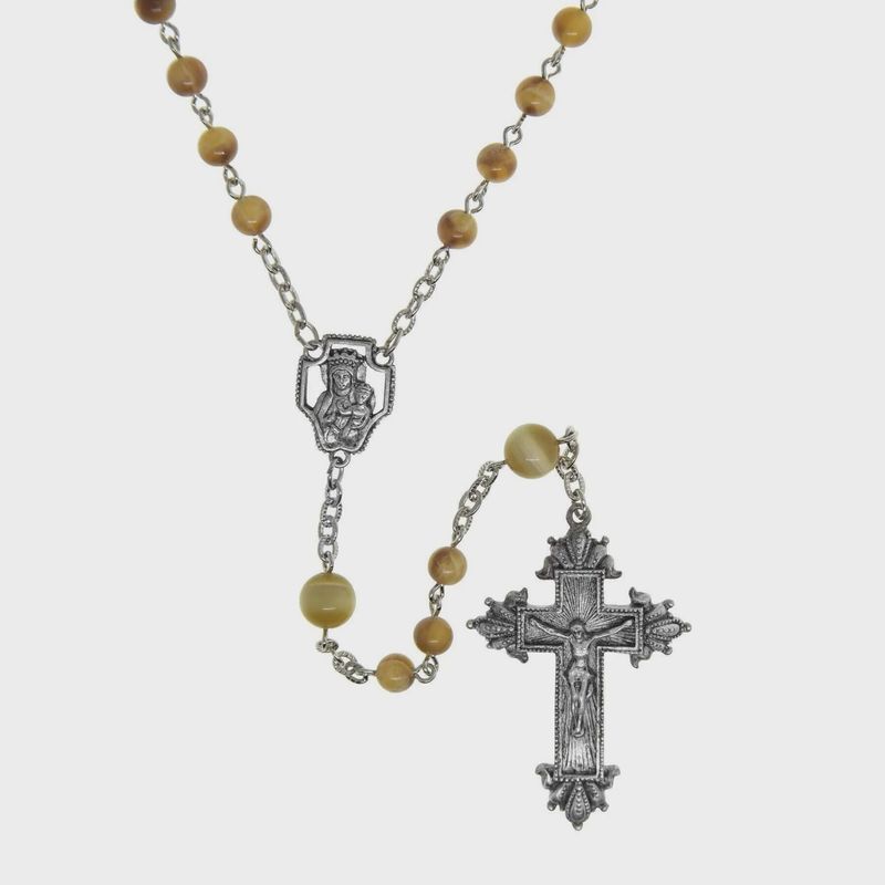 Mary And Child &amp; Crucifix Beaded Rosary Brown
