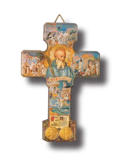 St Benedict Cross with Pictures Gold Foiled Small - 130 x 85mm