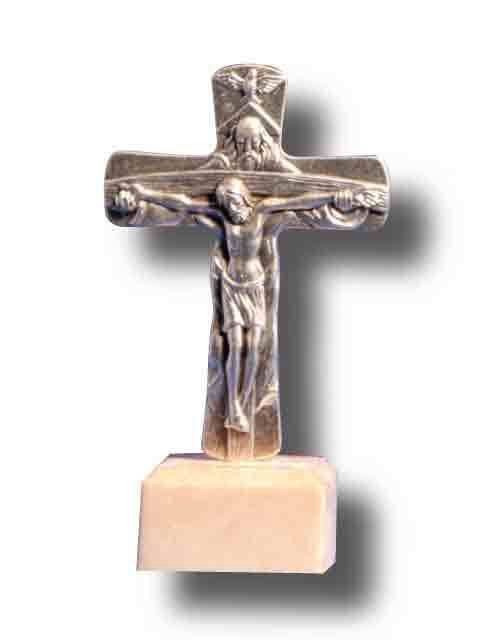 Standing Metal Crucifix On Marble Base - 85 x 48mm