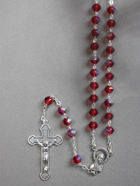 Rosary Airora Borealis Glass - 7mm Beads, Colour: Red