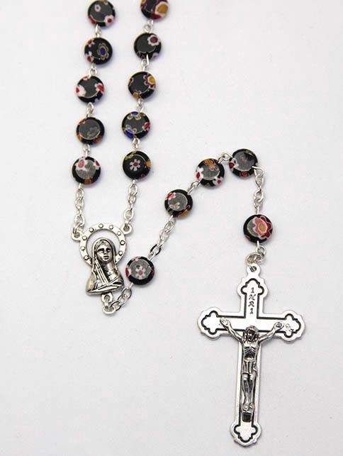 Rosary Murano Glass Look - 7mm Beads, Colour: Black