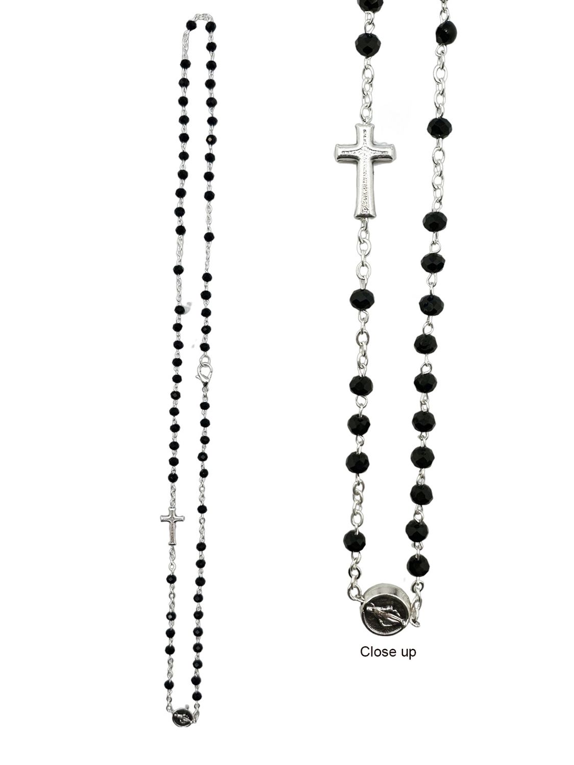 Crystal Rosary Necklace Oval Beads Black