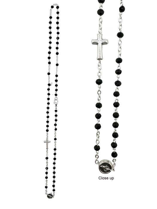 Crystal Rosary Necklace Oval Beads Black