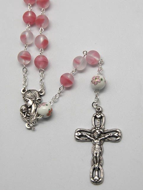 Rosary Frosted Glass Ceramic - 9mm Beads, Colour: Pink