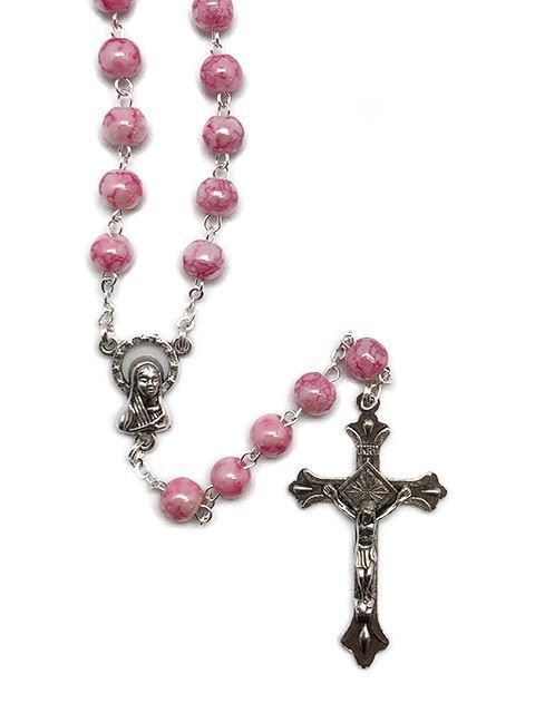 Glass Ceramic Look Rosary, Colour: Pink