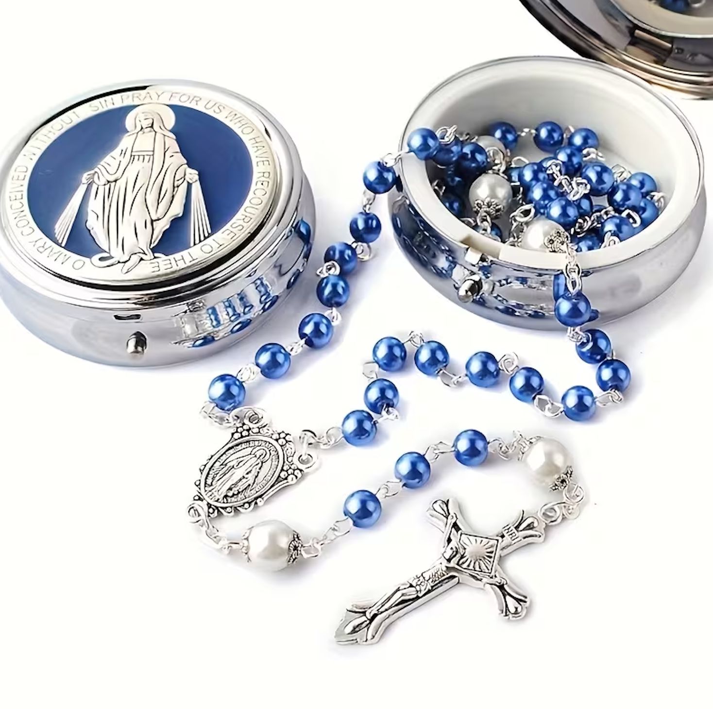 Our Lady Rosary with Metal Case