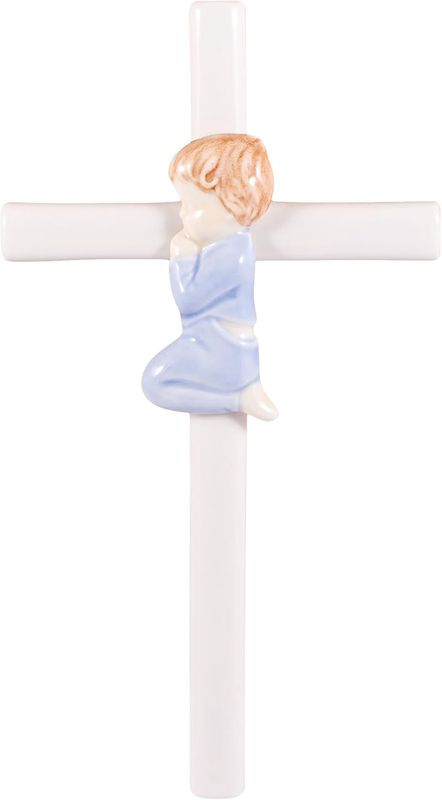 7.5" H Hand Painted White Porcelain Wall Cross