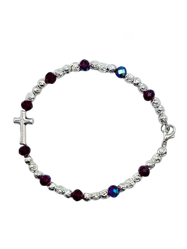 Crystal and Rose Bead Rosary Bracelet