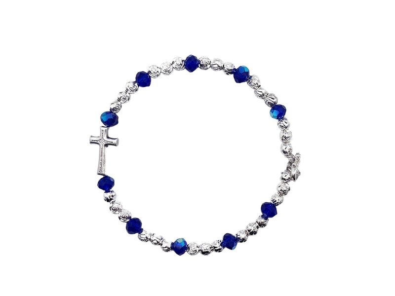 Crystal and Rose Bead Rosary Bracelet