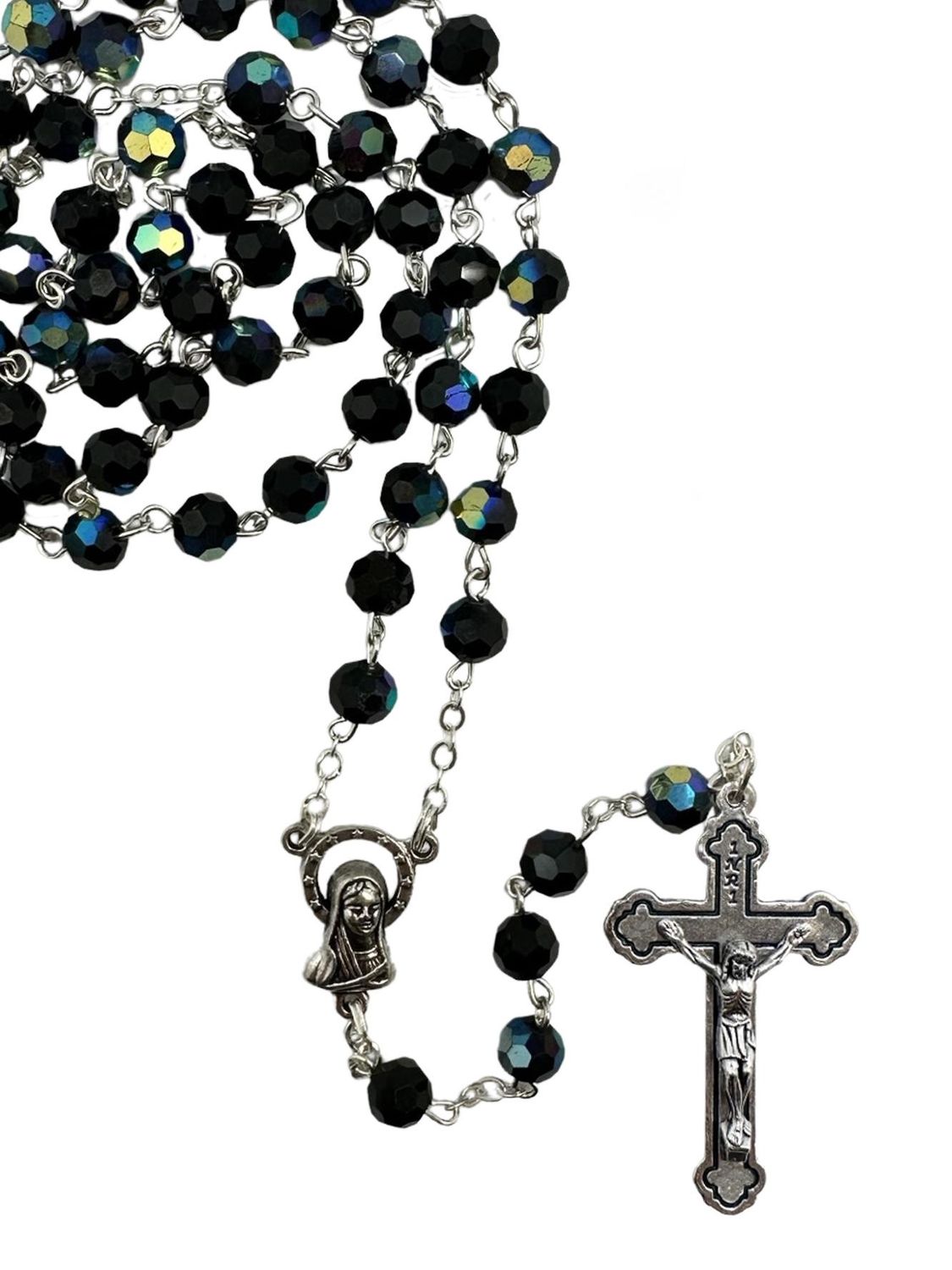 Crystal Aurora Borealis Rosary 5mm, Colour: Black