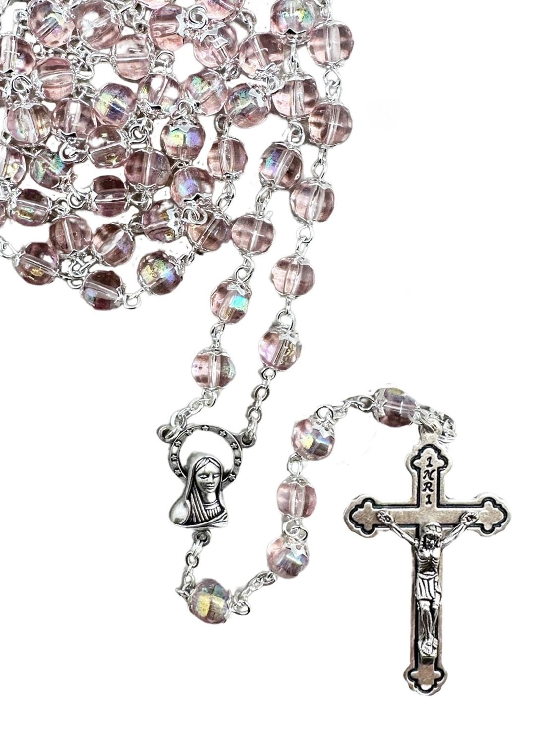 Crystal Tulip Capped Rosary Pink