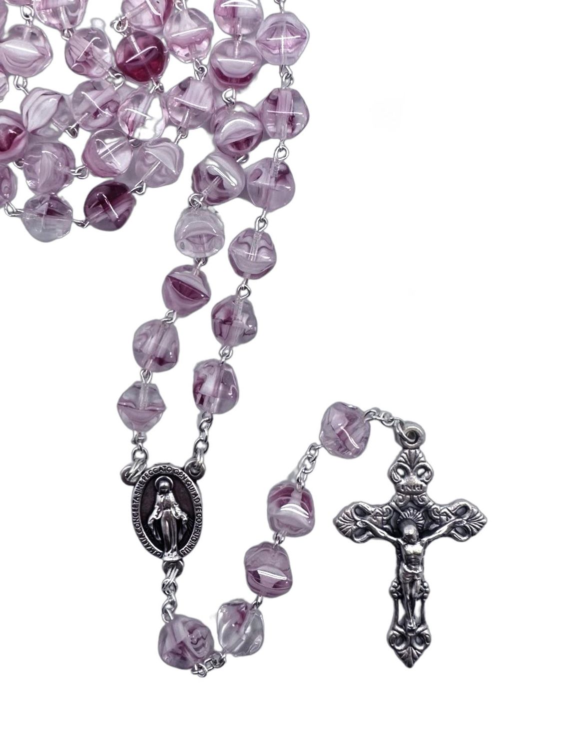 Glass Pyramid Shape Rosary, Colour: Pink
