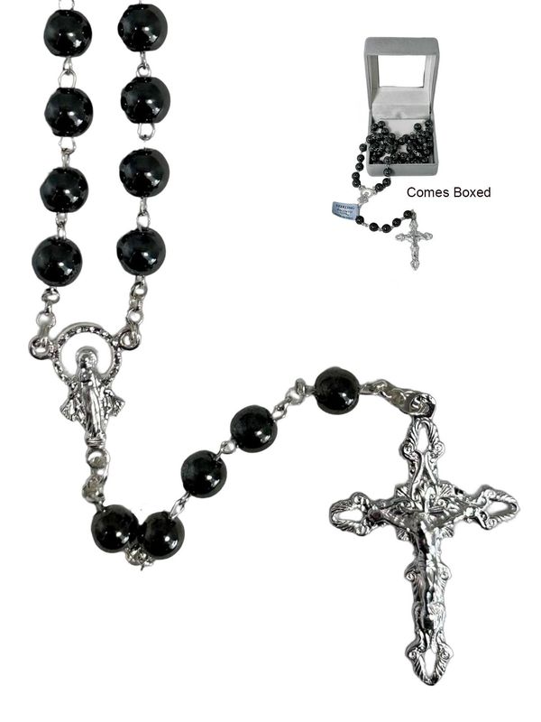 Genuine Hematite Rosary - Sterling Silver Chain