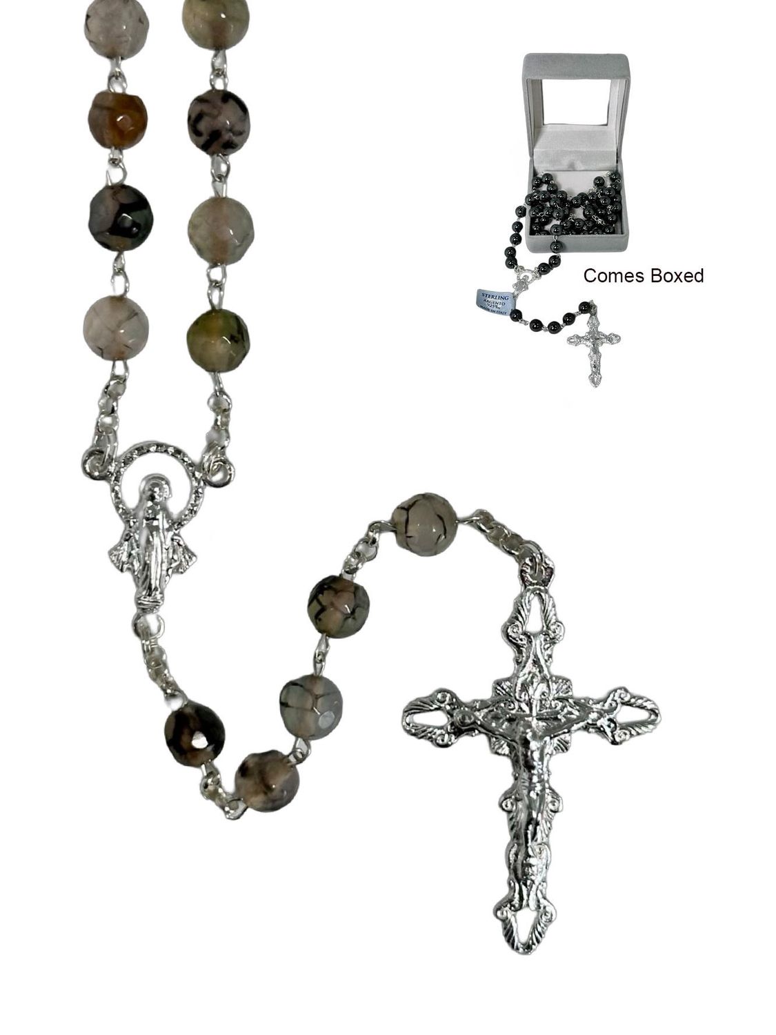Genuine Smoky Quartz Rosary - Sterling Silver Chain
