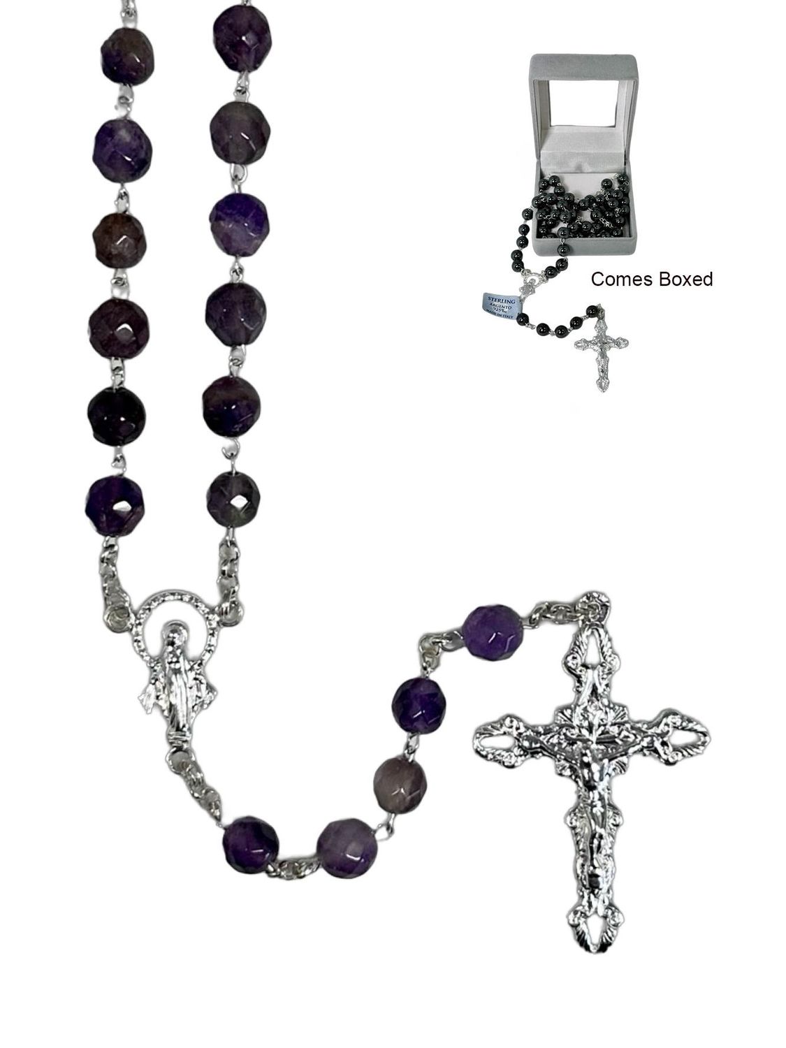 Genuine Amethyst Rosary - Sterling Silver