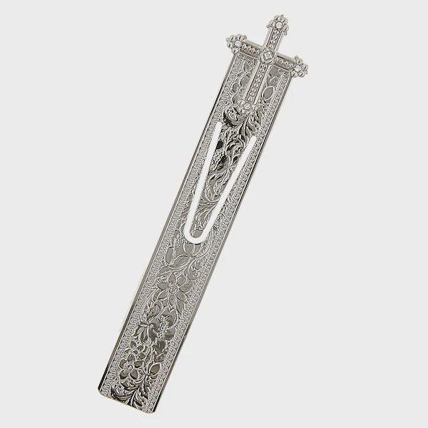 Silver-Tone and Crystal Cross Large Bookmark
