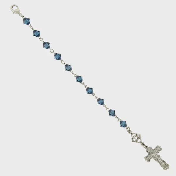 Silver-Tone Blue Rosary Bracelet