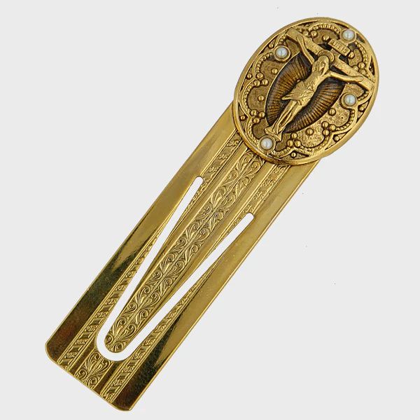 14K Gold-Dipped Simulated Pearl Crucifix Small Bookmark