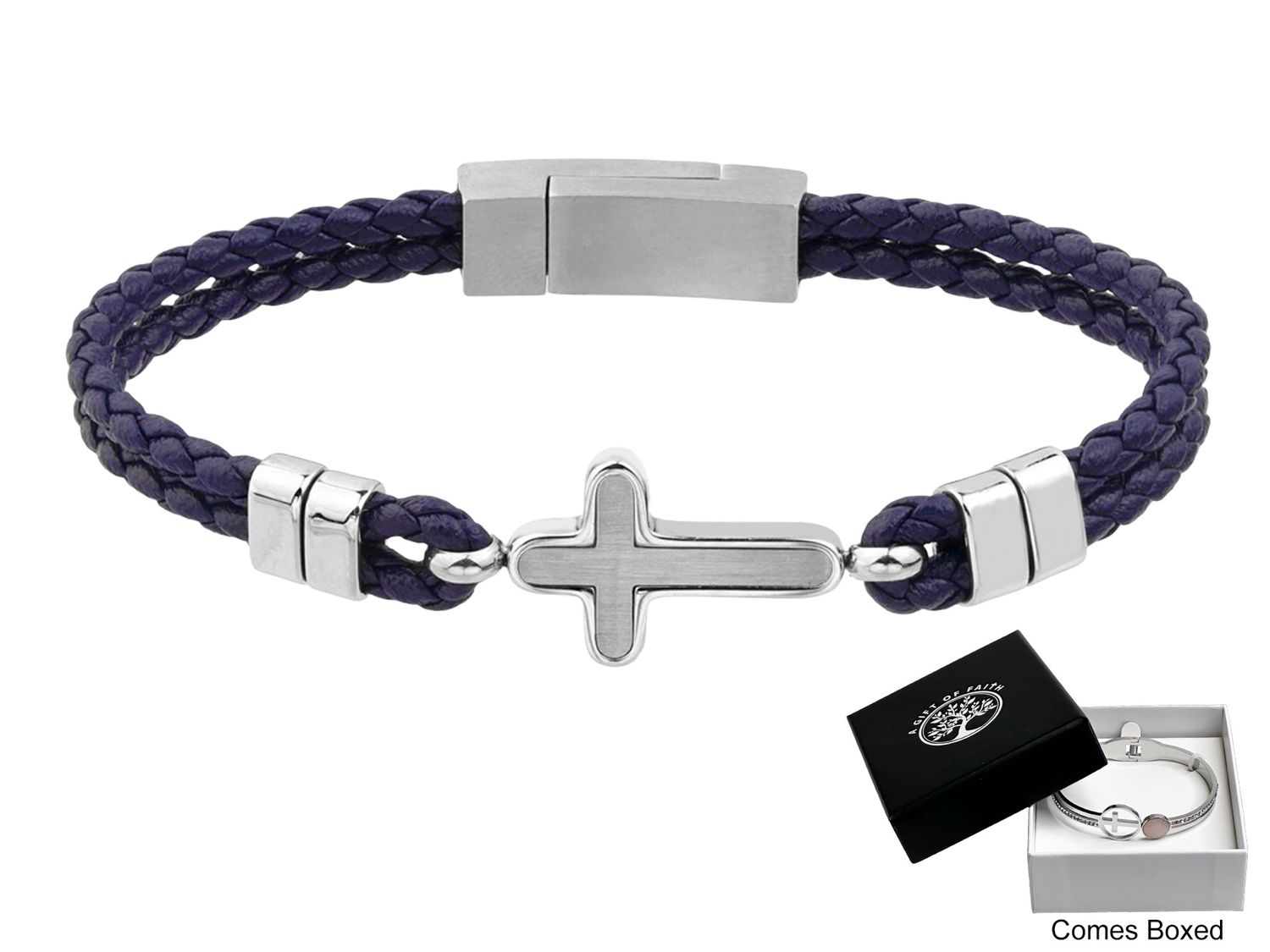 Leather Bracelet With Cross, Colour: Blue
