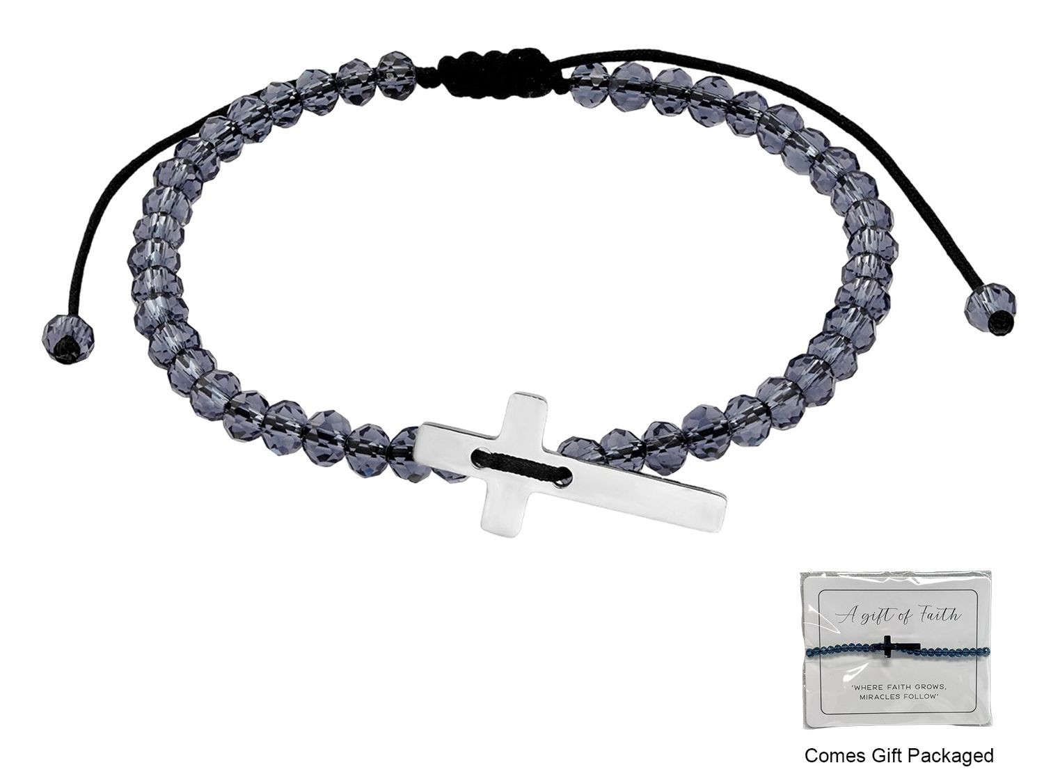 Bracelet with Crystal Beads and Cross, Colour: Black