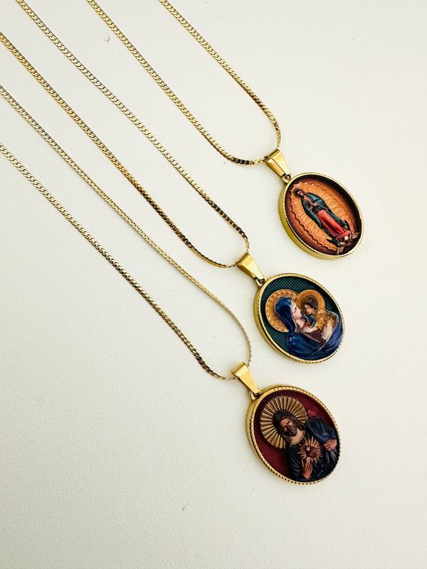 Gold Chain with Coloured Medal Necklace