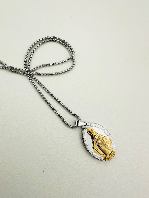 Silver Chain with Silver and Gold Miraculous Medal Necklace