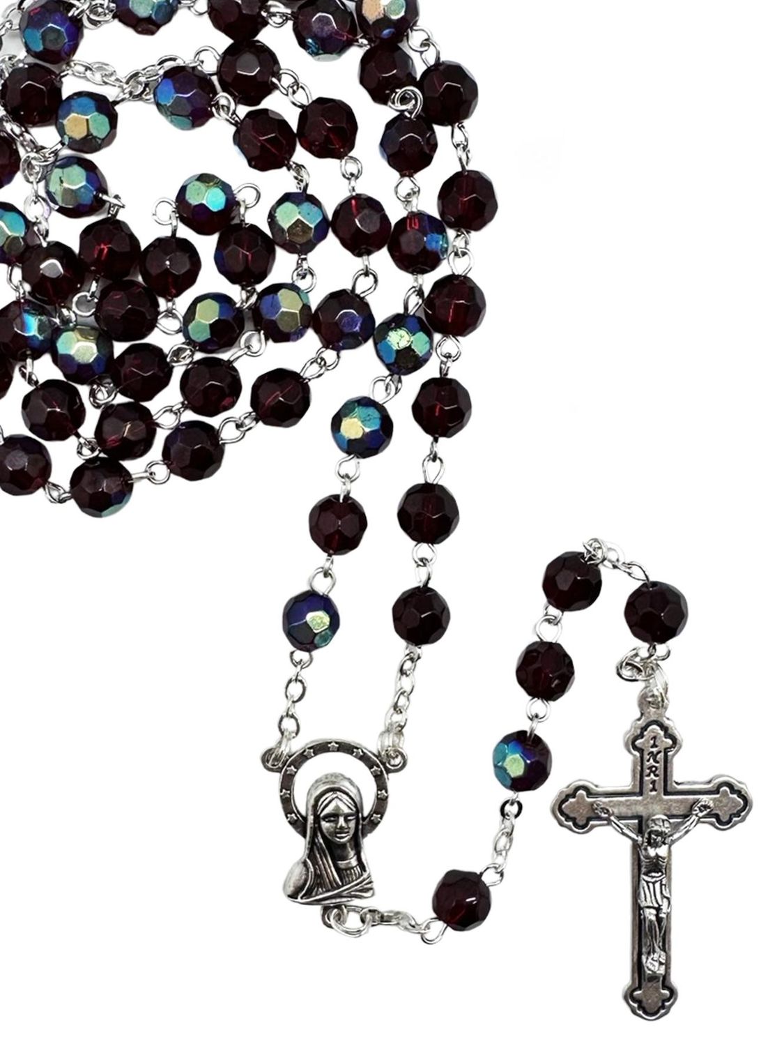 Glass Aurora Borealis Rosary, Colour: Red