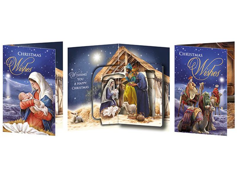 Blue Pop Up Christmas Nativity Card