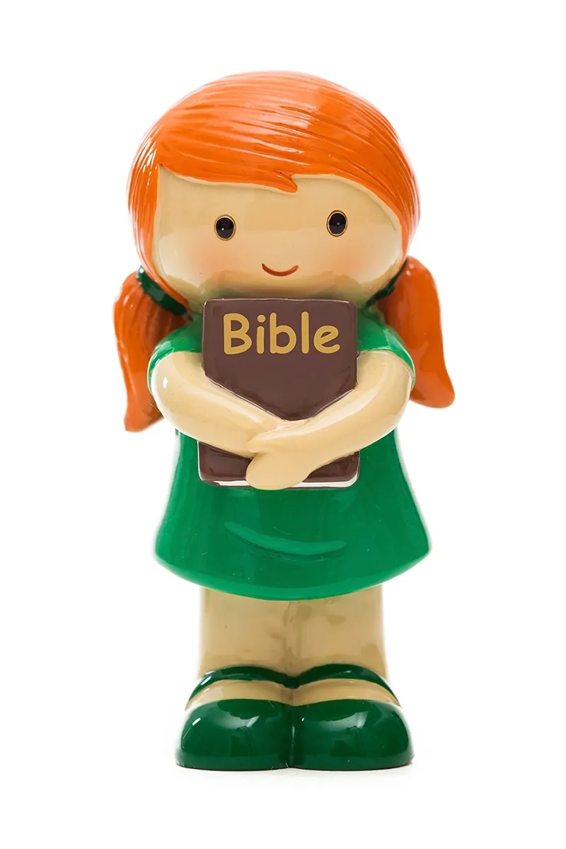 Girl Holding Bible Green Statue (Little Drops)