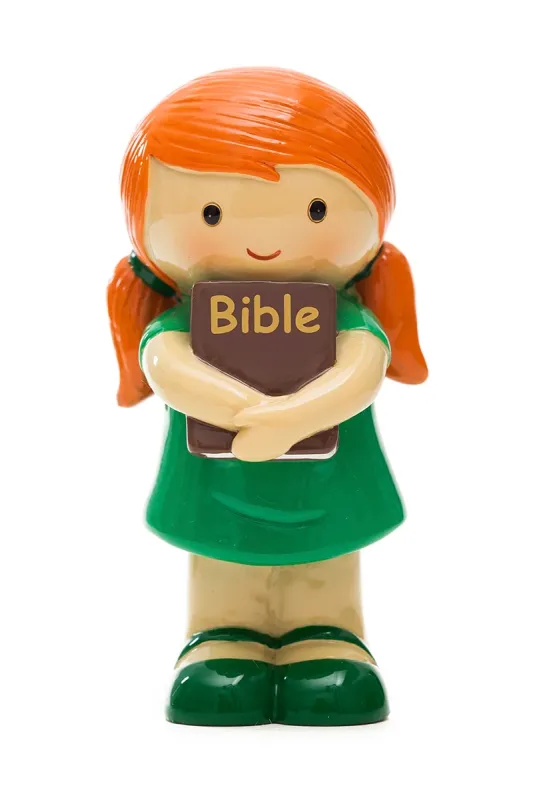 Girl Holding Bible Green Statue (Little Drops)
