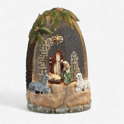 21.5cm/8.5" Lit Swirl Holy Family Under Palm
