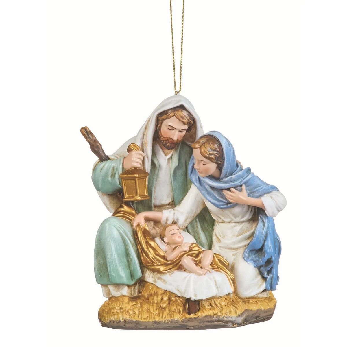 11.4cm/4.5" Holy Family Blue and Green Ornament