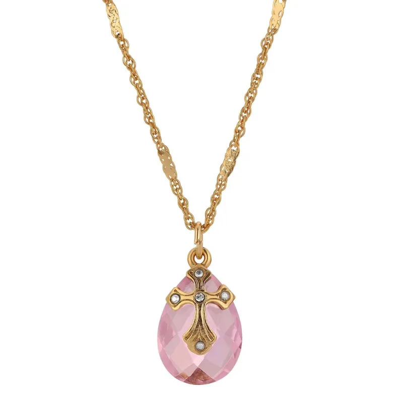 Symbols of Faith Briolette Crystal &amp; Cross Pendant Necklace 16" + 3" Extender